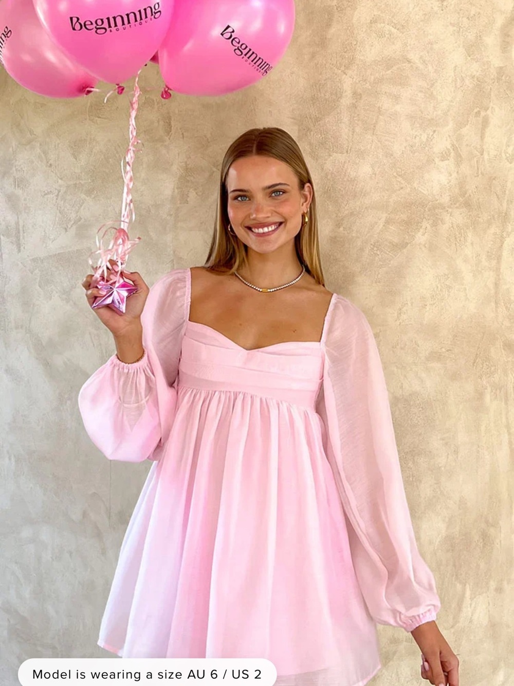 Beginning Boutique Light Pink Puff-Sleeve Mini Dress New With Tags US 8